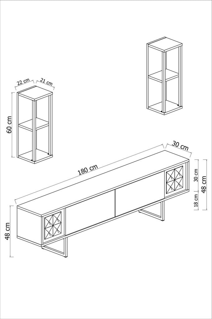 TV-üksus, Asir, TV alus 180 x 30 x 48cm, seinariiul 22 x 21 x 60 cm, must hind ja info | TV alused | kaup24.ee