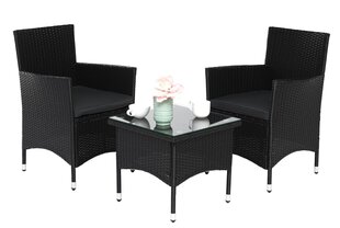 Corfu Balcony Set, Table 58x58x85cm, 2xArmchair 50x50x45cm With Pillow Gray, Technorattan Black цена и информация | Комплекты уличной мебели | kaup24.ee