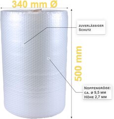 10 x õhupadjafoolium 0,5 x 50 m mullimähist polsterdatud fooliumipinda 25 ruutmeetrit paksusega 60 Minu mullkile NOP Fooliumi paketi kile Blister Fooliumi õhupadjapakendimaterjal (10) hind ja info | Kingituste pakendid | kaup24.ee