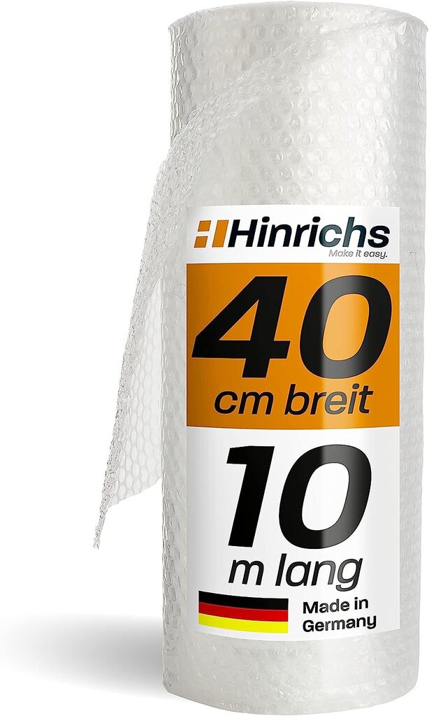 Hinrichi õhupadjafool ​​10m x 40cm - ideaalne saatmiseks, pakendamiseks ja liikumiseks - 100% taaskasutatav - mullipakend pakendimaterjalina - jagatud foolium - polsterdusmaterjal hind ja info | Kingituste pakendid | kaup24.ee