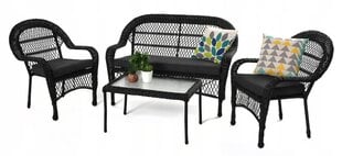 Lounge set coffee table sofa 2 armchairs black цена и информация | Комплекты уличной мебели | kaup24.ee