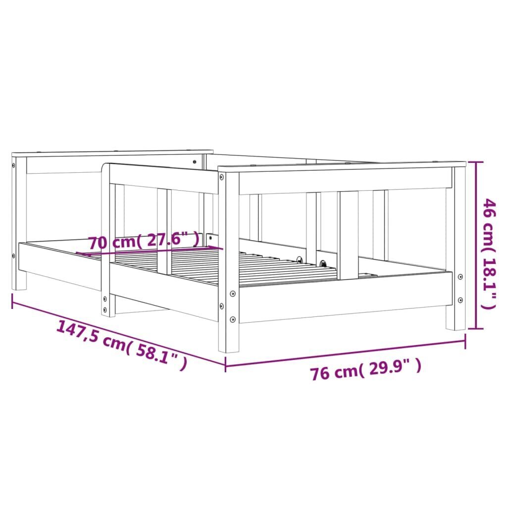 Lastevoodi raam vidaXL, valge, 70 x 140 cm hind ja info | Lastevoodid | kaup24.ee