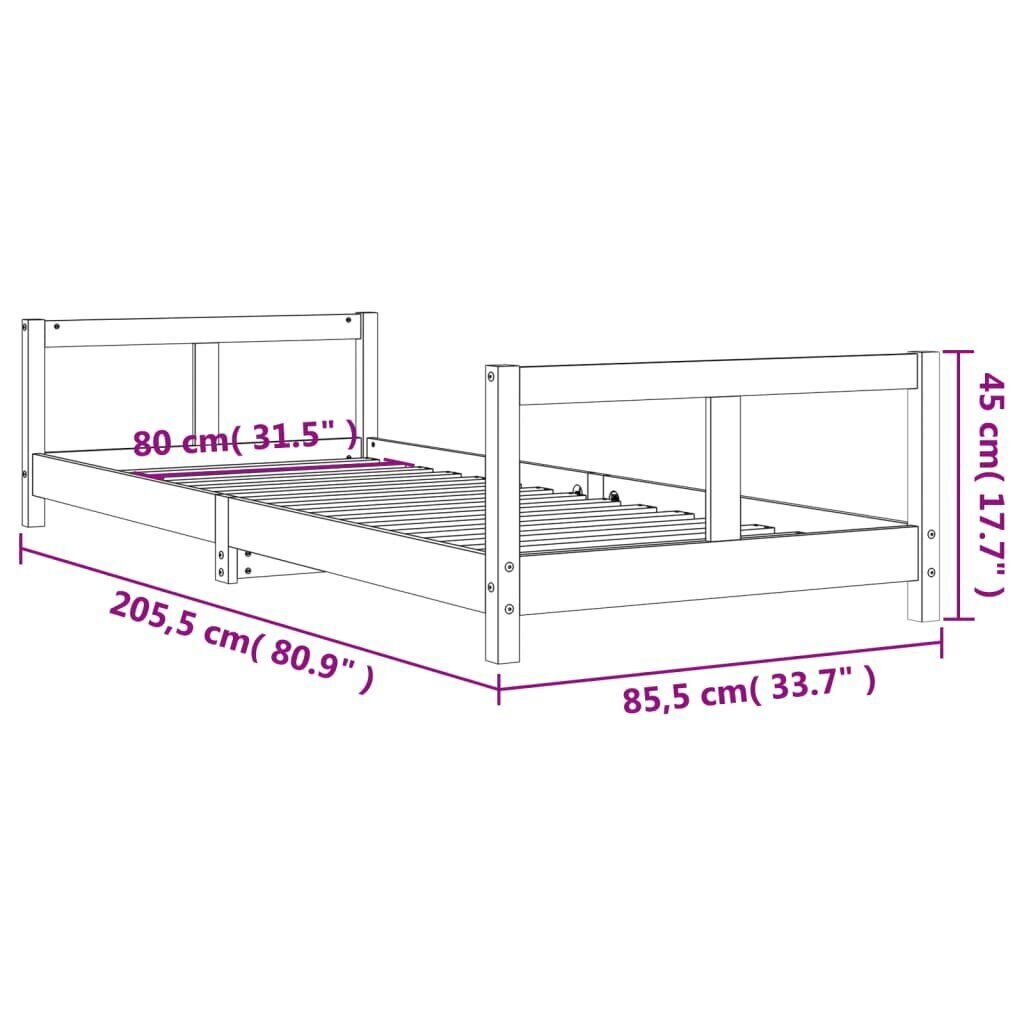 Lastevoodi raam vidaXL, 80 x 200 cm, pruun hind ja info | Lastevoodid | kaup24.ee