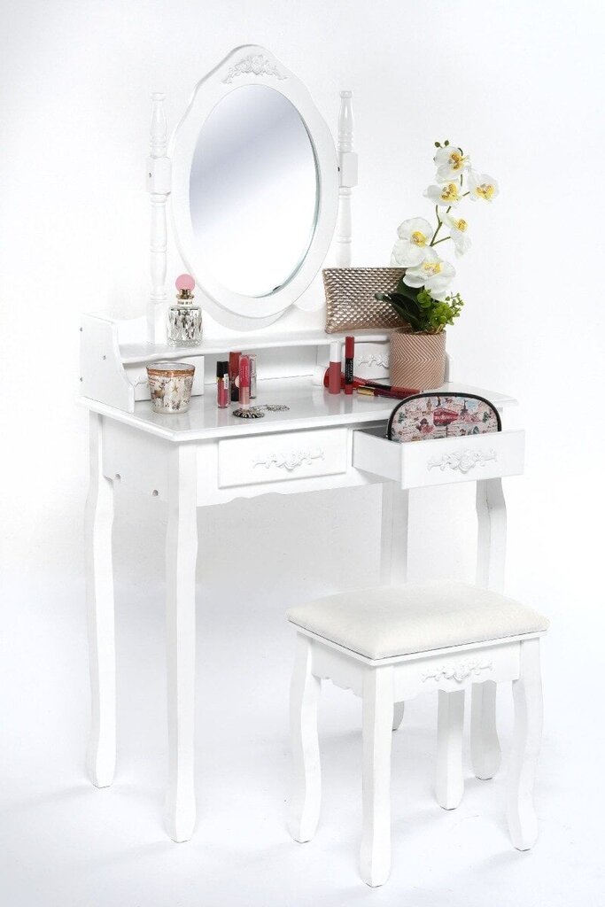 Lara II dressing table with a stool, dimensions 75x40x145, white, 4 drawers hind ja info | Meigilauad | kaup24.ee