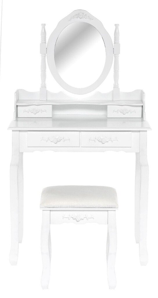 Lara II dressing table with a stool, dimensions 75x40x145, white, 4 drawers цена и информация | Tualettlauad | kaup24.ee
