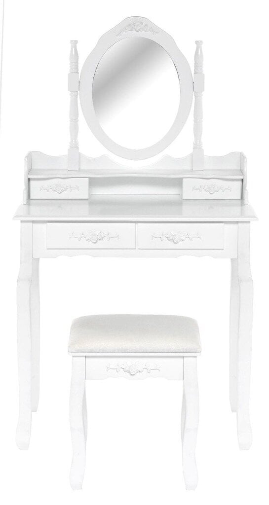 Lara II dressing table with a stool, dimensions 75x40x145, white, 4 drawers hind ja info | Meigilauad | kaup24.ee