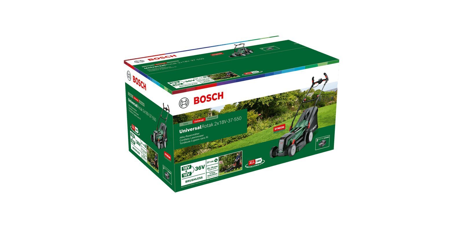 Akuga muruniiduk Bosch Universal Rotak 2x18V-37-550, 06008B9E00, akuga цена и информация | Muruniidukid | kaup24.ee
