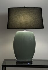 TABLE LAMP MIA H72CM CERAMIC MAT GREEN HAND MADE, CHROME WITH SHADE BLACK LINEN цена и информация | Настольные лампы | kaup24.ee