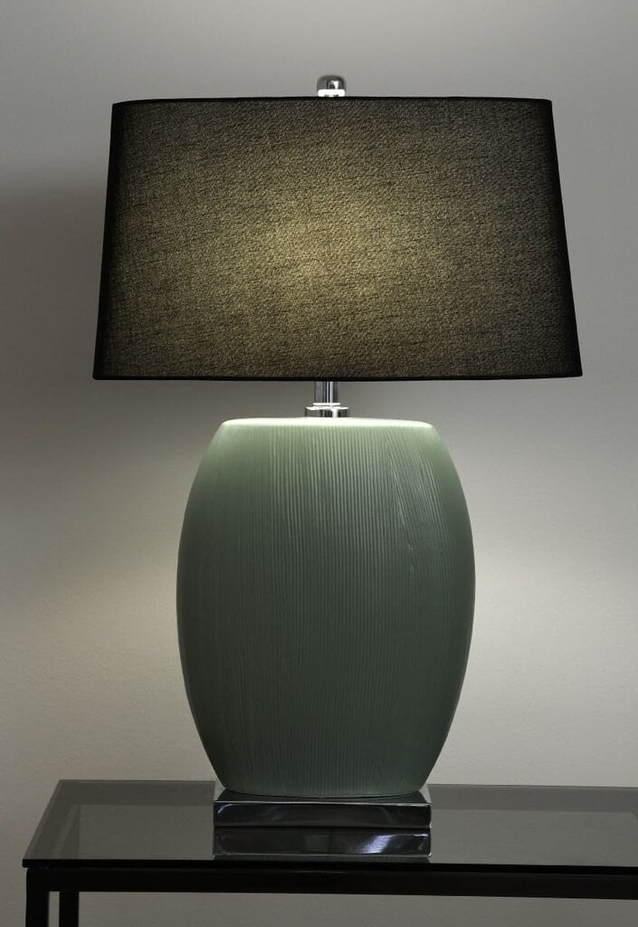 TABLE LAMP MIA H72CM CERAMIC MAT GREEN HAND MADE, CHROME WITH SHADE BLACK LINEN hind ja info | Laualambid | kaup24.ee