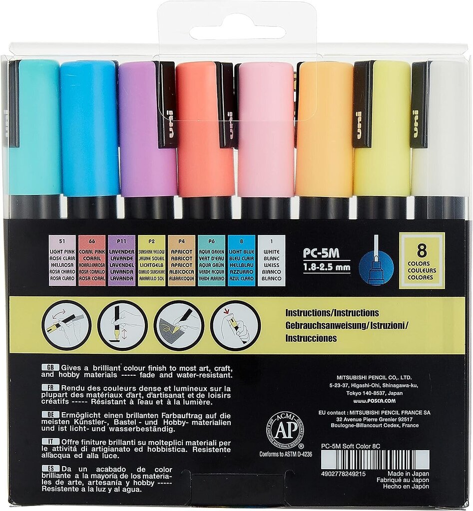 Markerid Uni-Ball Posca PC-5M SOFT Color, 8 tk. hind ja info | Kunstitarbed, voolimise tarvikud | kaup24.ee