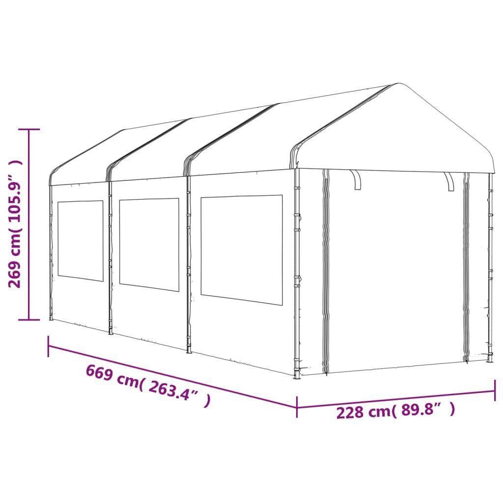 Katusega varjualune vidaXL, valge, 6,69 x 2,28 x 2,69 m цена и информация | Varikatused ja aiapaviljonid | kaup24.ee