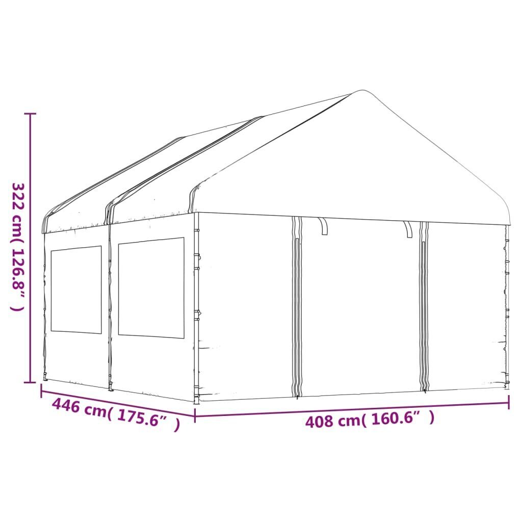 Katusega varjualune vidaXL, valge, 4,46 x 4,08 x 3,22 m hind ja info | Varikatused ja aiapaviljonid | kaup24.ee