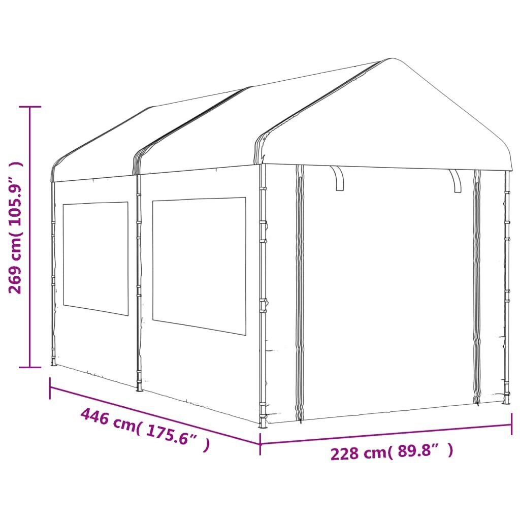 Katusega varjualune vidaXL, valge, 4,46 x 2,28 x 2,69 m hind ja info | Varikatused ja aiapaviljonid | kaup24.ee