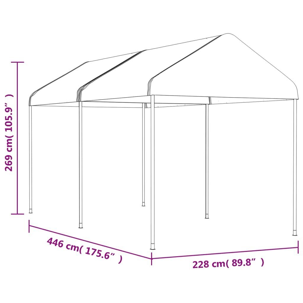 Katusega varjualune vidaXL, valge, 4,46 x 2,28 x 2,69 m цена и информация | Varikatused ja aiapaviljonid | kaup24.ee