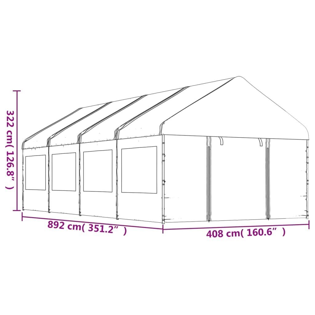 Katusega varjualune vidaXL, valge, 8,92 x 4,08 x 3,22 m hind ja info | Varikatused ja aiapaviljonid | kaup24.ee