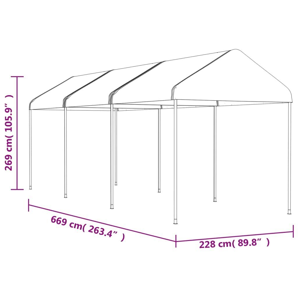 Katusega varjualune vidaXL, valge, 6,69 x 2,28 x 2,69 m цена и информация | Varikatused ja aiapaviljonid | kaup24.ee