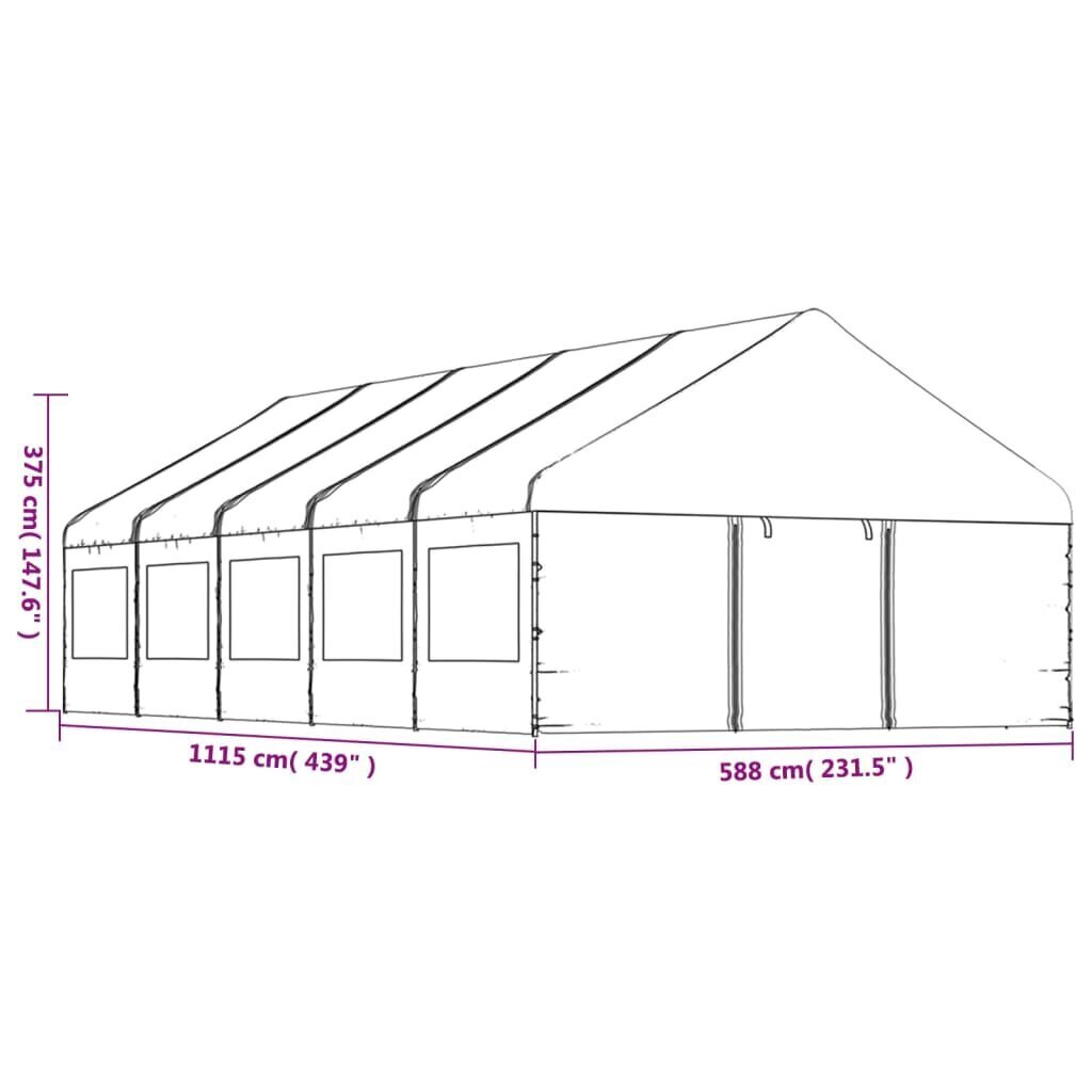 Katusega varjualune vidaXL, valge, 11,15 x 5,88 x 3,75 m hind ja info | Varikatused ja aiapaviljonid | kaup24.ee