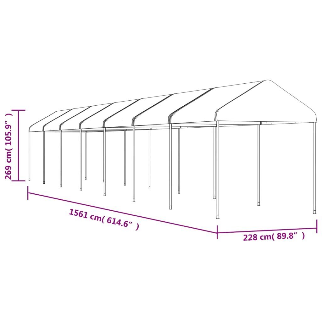 Katusega varjualune vidaXL, valge, 15,61 x 2,28 x 2,69 m hind ja info | Varikatused ja aiapaviljonid | kaup24.ee