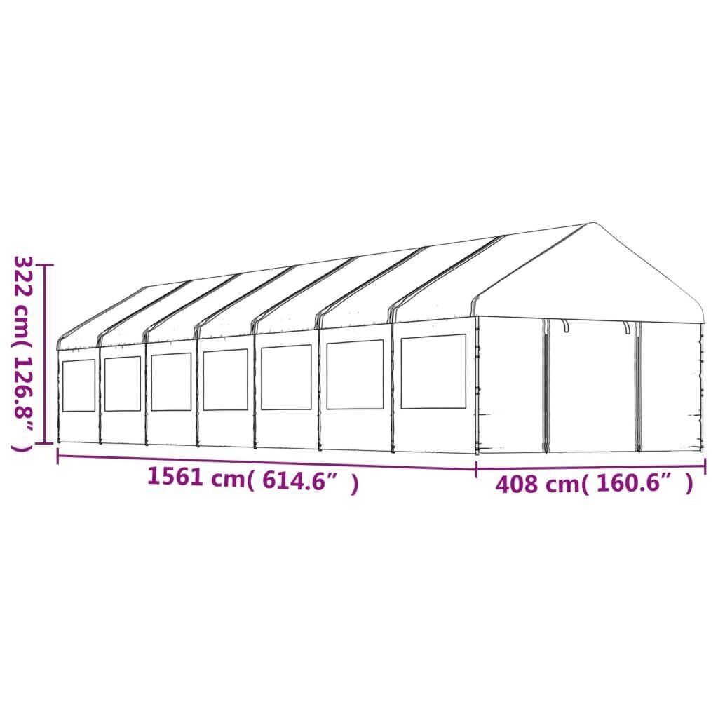 Katusega varjualune vidaXL, valge, 15,61 x 4,08 x 3,22 m цена и информация | Varikatused ja aiapaviljonid | kaup24.ee