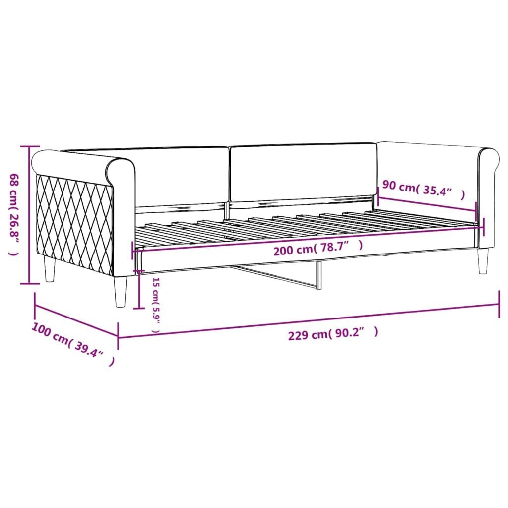 Diivanvoodi vidaXL, roosa, 90 x 200 cm hind ja info | Voodid | kaup24.ee