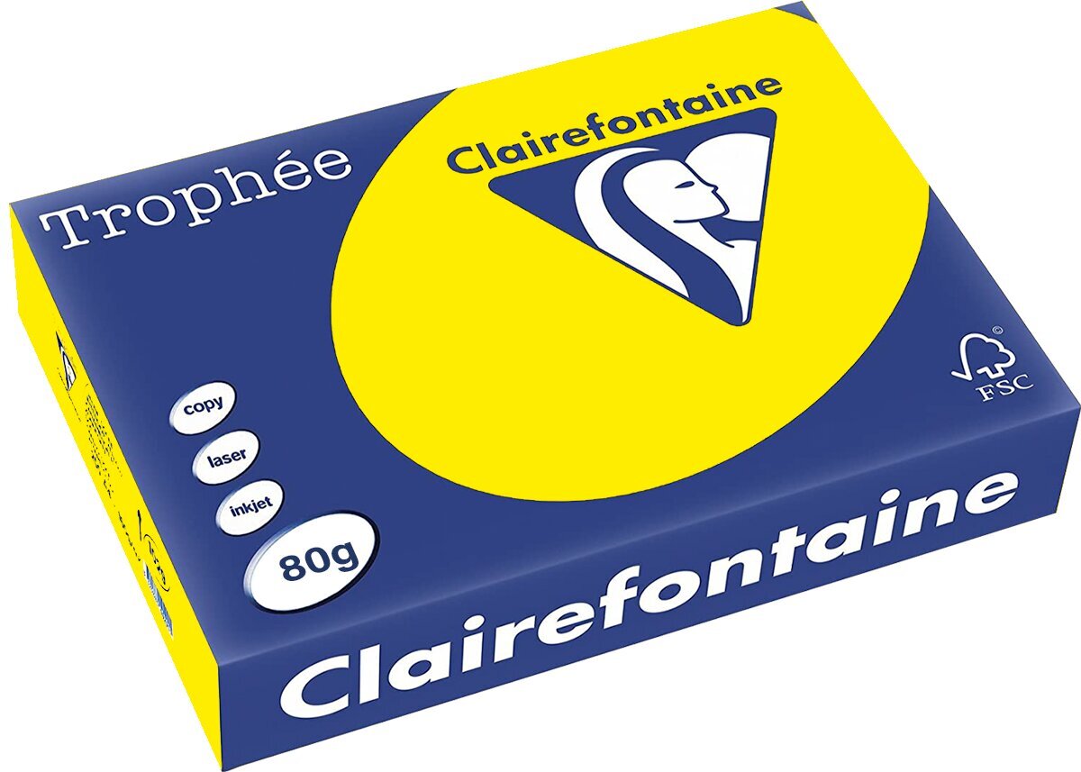 Värviline paber Clairefontaine Trophee A4/80gr, kanaarikollane цена и информация | Vihikud, märkmikud ja paberikaubad | kaup24.ee