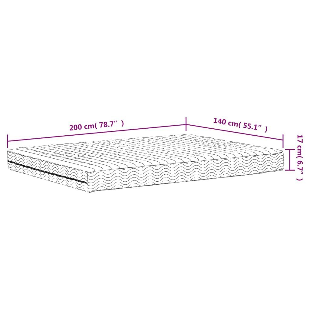 Poroloonmadrats vidaXL 140x200 cm kõvadus H2 H3, valge hind ja info | Madratsid | kaup24.ee