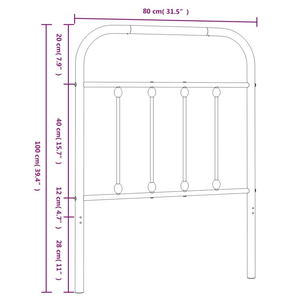 Metallist voodipeats vidaXL, 75 cm, valge hind ja info | Voodid | kaup24.ee