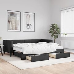 vidaXL diivanvoodi väljatõmmatava osaga, must, 90x200 cm, kangas цена и информация | Кровати | kaup24.ee