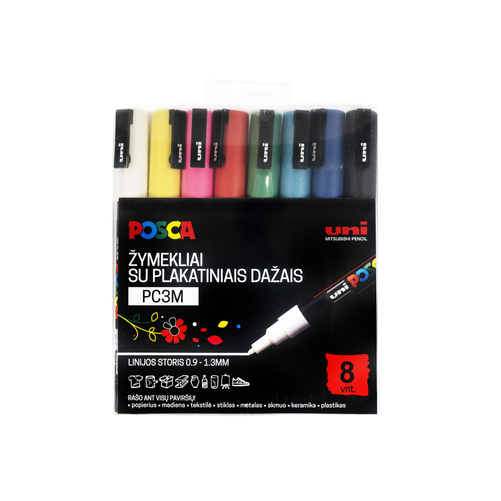 Markerid Uni-Ball Posca PC-3M, 8 tk. цена и информация | Kunstitarbed, voolimise tarvikud | kaup24.ee