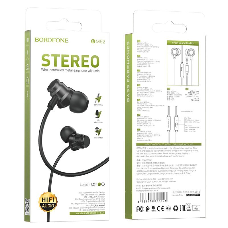 Borofone Earphones BM62 Prosperity hind ja info | Kõrvaklapid | kaup24.ee