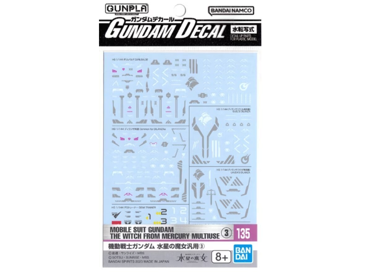 Bandai - Gundam Decal No.135 for Mobile Suit Gundam the Witch from Mercury Multiuse 3, 65083 цена и информация | Aplikatsioonid, dekoratsioonid, kleebised | kaup24.ee