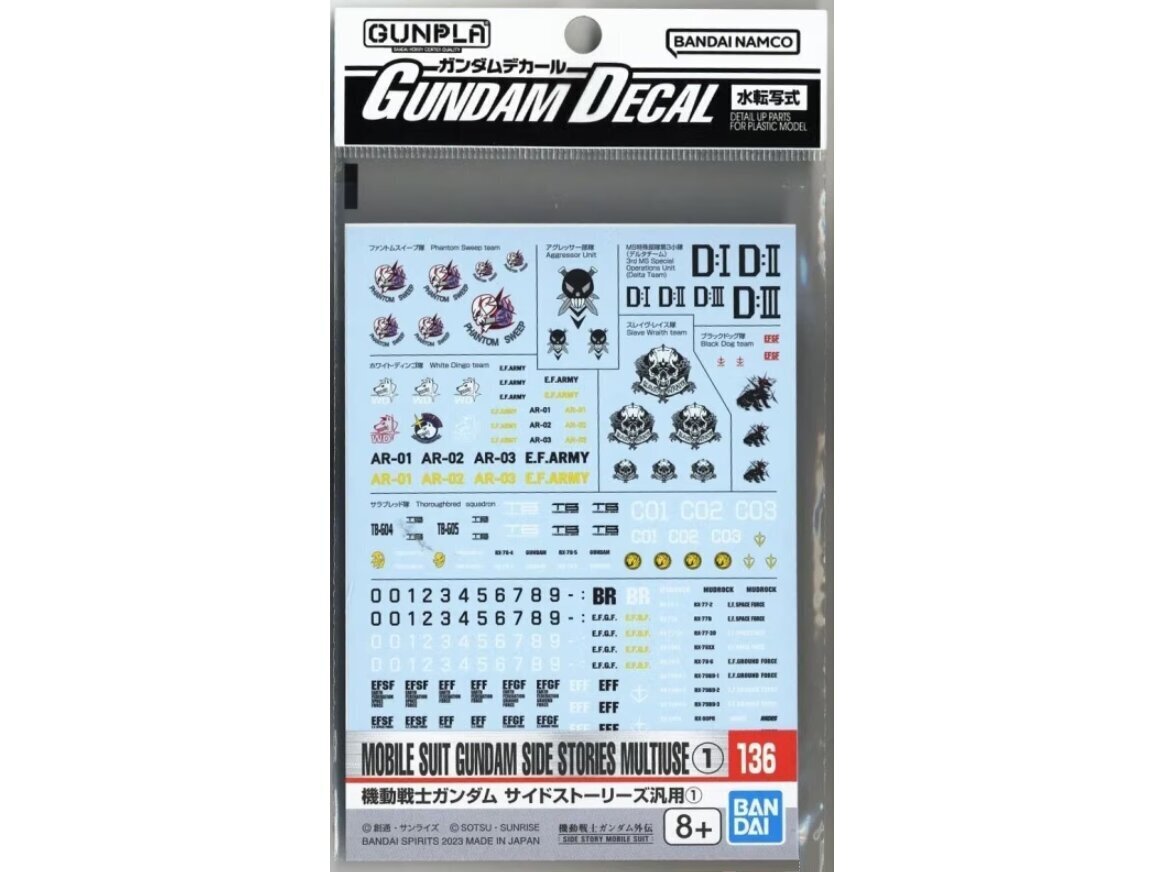 Bandai - Gundam Decal No.136 for Mobile Suit Gundam Side Stories Multiuse 1, 65084 hind ja info | Aplikatsioonid, dekoratsioonid, kleebised | kaup24.ee