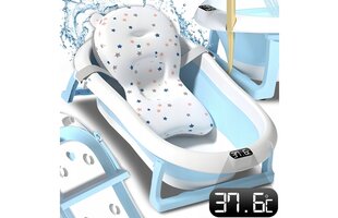 Складная детская ванночка с термометром и подушкой Xbay, синий/белый цена и информация | Maudynių prekės | kaup24.ee