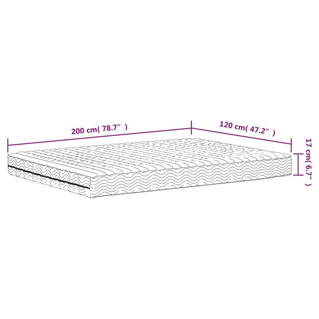 vidaXL poroloonmadrats valge 120x200 cm kõvadus H2 H3 hind ja info | Madratsid | kaup24.ee