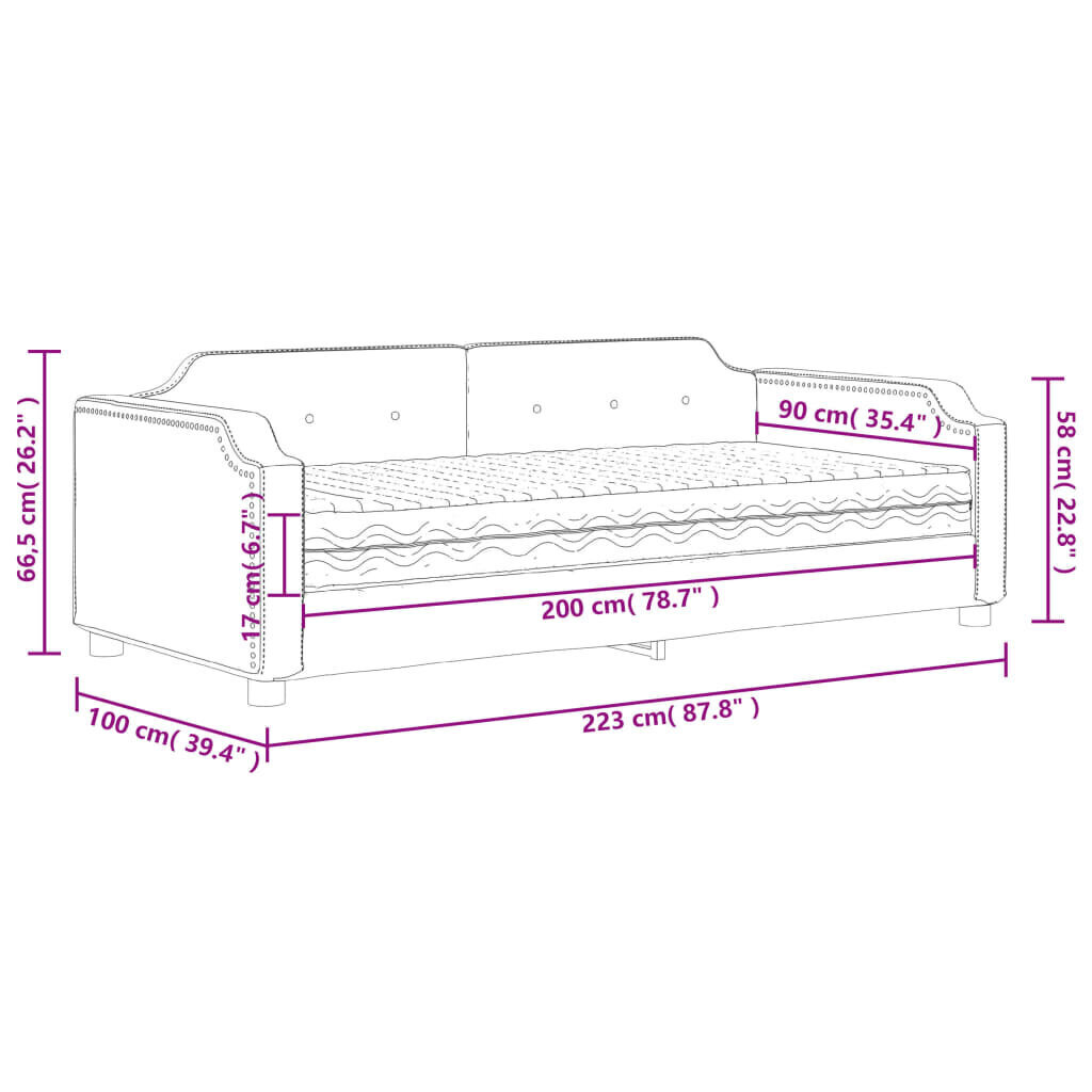 vidaXL diivanvoodi madratsiga, must, 90x200 cm, kangas hind ja info | Voodid | kaup24.ee