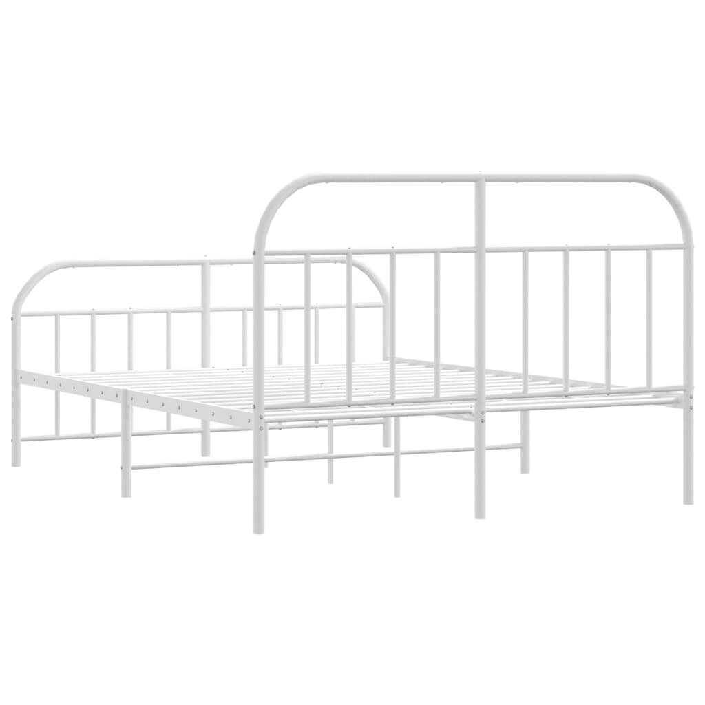 vidaXL metallist voodiraam peatsi ja jalutsiga, valge, 183x213 cm цена и информация | Voodid | kaup24.ee