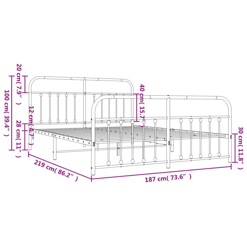 vidaXL metallist voodiraam peatsi ja jalutsiga, must, 183x213 cm цена и информация | Voodid | kaup24.ee