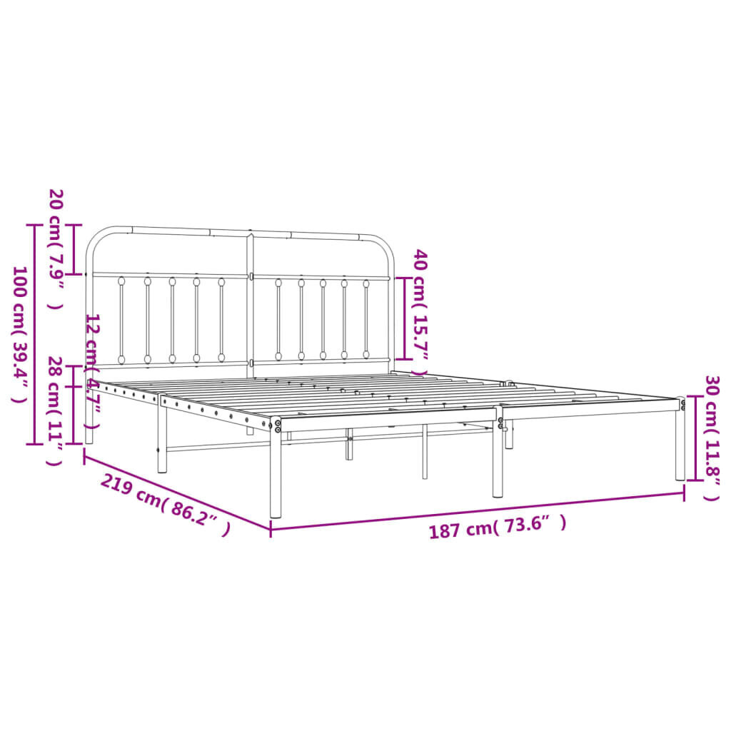 vidaXL metallist voodiraam peatsiga, must, 183x213 cm цена и информация | Voodid | kaup24.ee