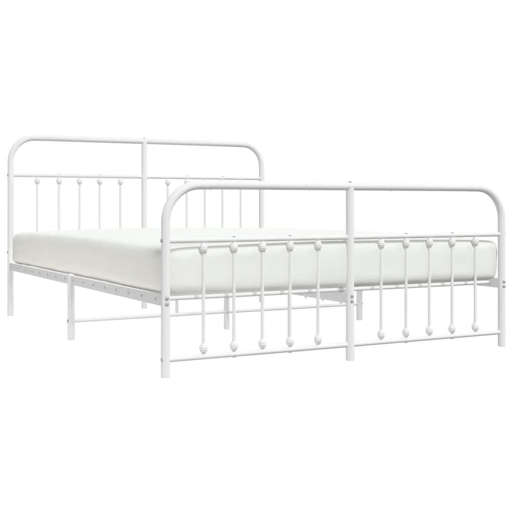 vidaXL metallist voodiraam peatsi ja jalutsiga, valge, 183x213 cm цена и информация | Voodid | kaup24.ee