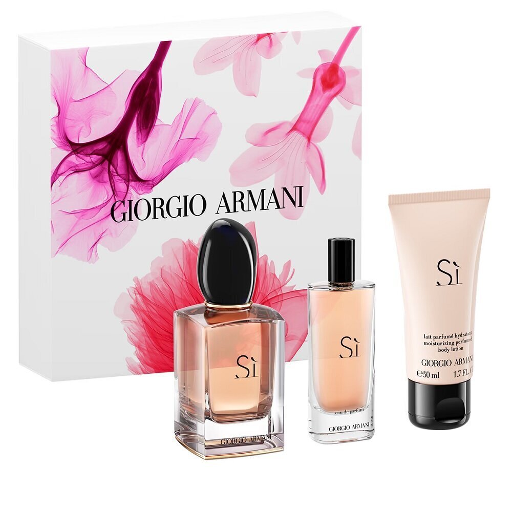 Kosmeetikakomplekt Giorgio Armani Si naistele: parfüümvesi EDP, 50 ml + parfüümvesi EDP, 15 ml + ihupiim, 50 ml hind ja info | Kehakreemid, losjoonid | kaup24.ee