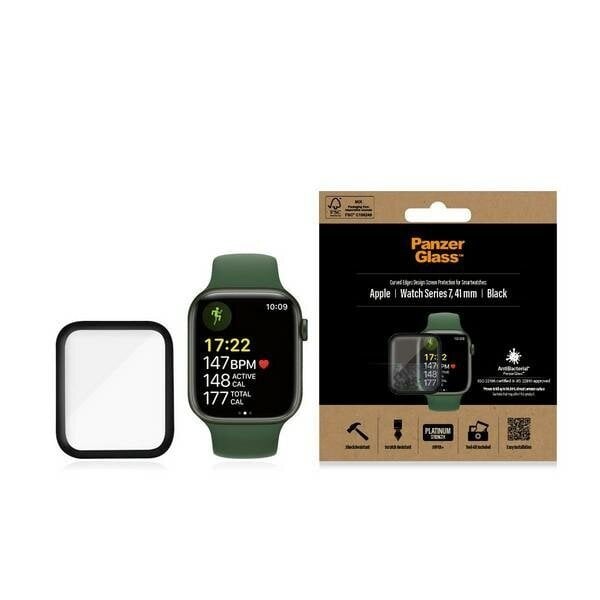 Kaitseklaas PanzerGlass Curved Apple Watch 7 41mm Antibacterial czarny|black hind ja info | Nutikellade ja nutivõrude tarvikud | kaup24.ee