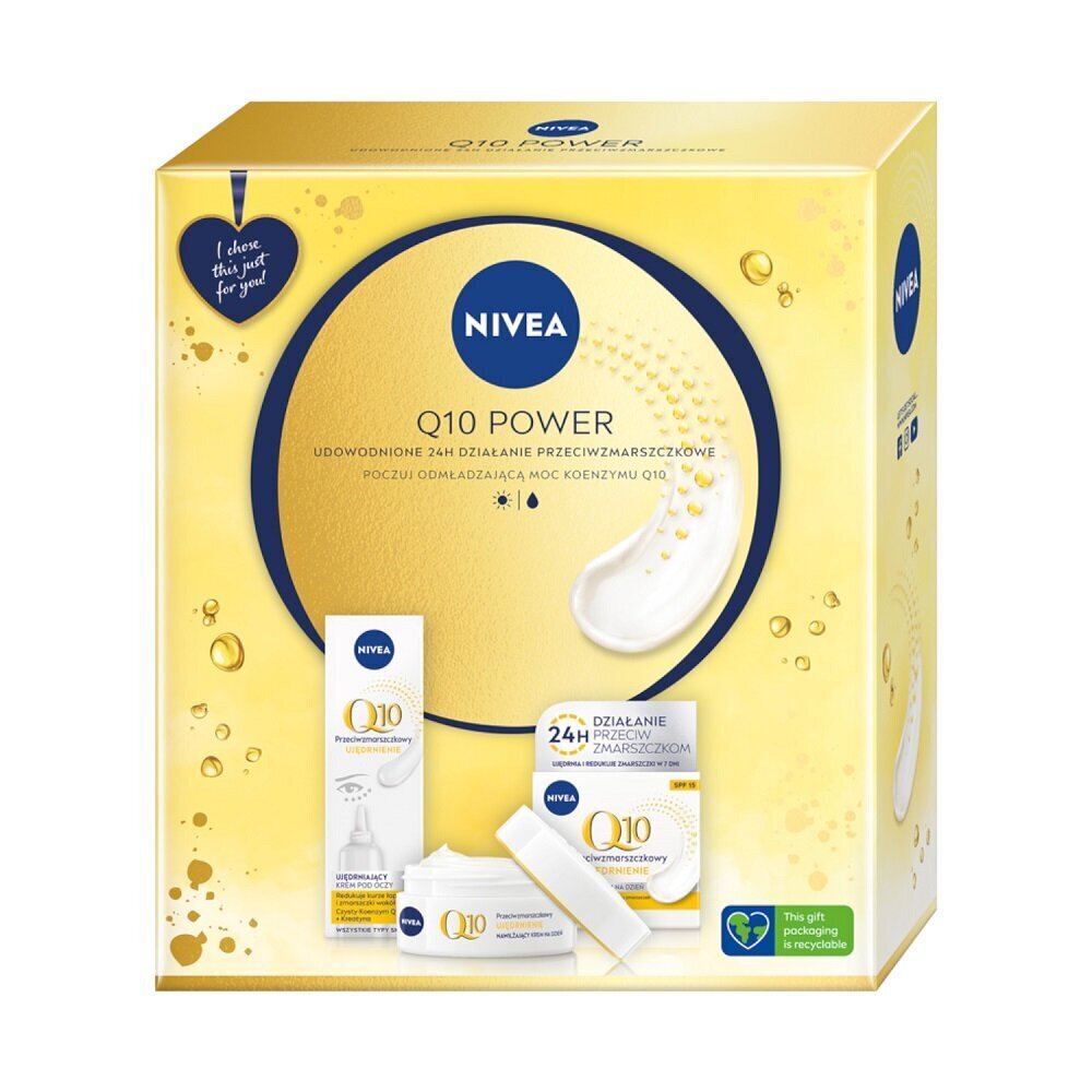 Kosmeetiline kinkekomplekt naistele Nivea komplekt Q10 Power: kortsudevastane päevakreem Spf15, 50ml + silmakreem, 15ml hind ja info | Näokreemid | kaup24.ee