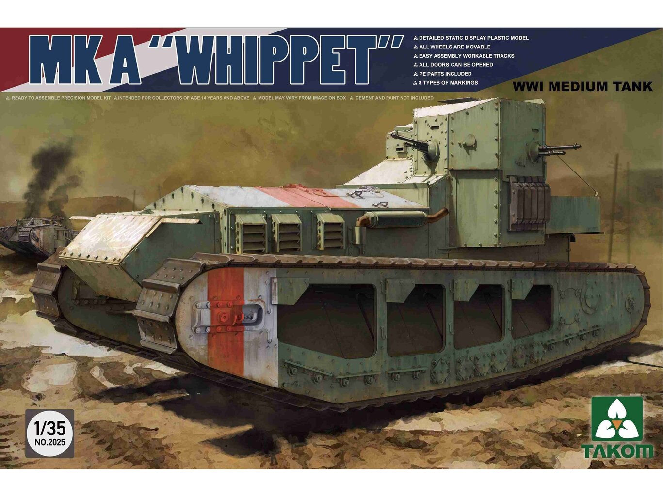 Takom - MK A "Whippet" WWI Medium Tank, 1/35, 2025 цена и информация | Klotsid ja konstruktorid | kaup24.ee