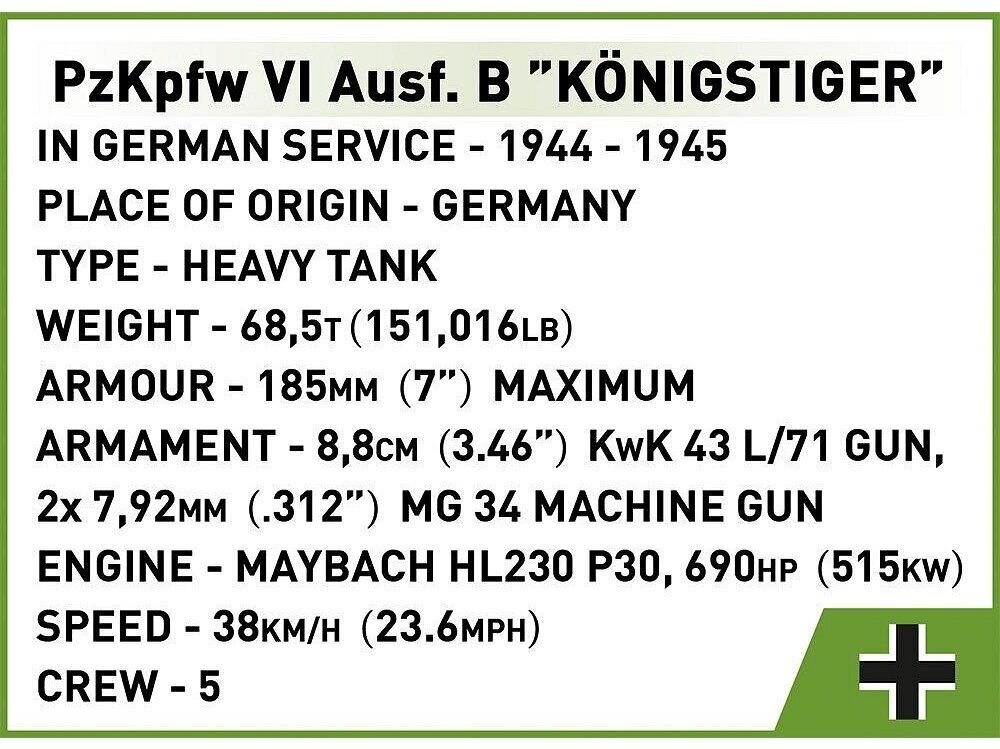 Plastkonstruktorid Cobi, Panzerkampfwagen VI Ausf. B Königstiger, 2540 цена и информация | Klotsid ja konstruktorid | kaup24.ee