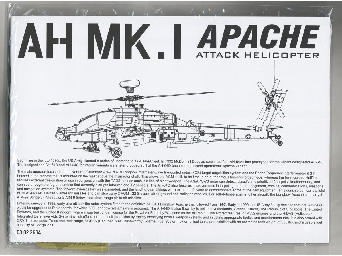 Mudelikomplekt Takom, AH Mk. 1 Apache Attack Helicopter, 1/35, 2604 hind ja info | Klotsid ja konstruktorid | kaup24.ee