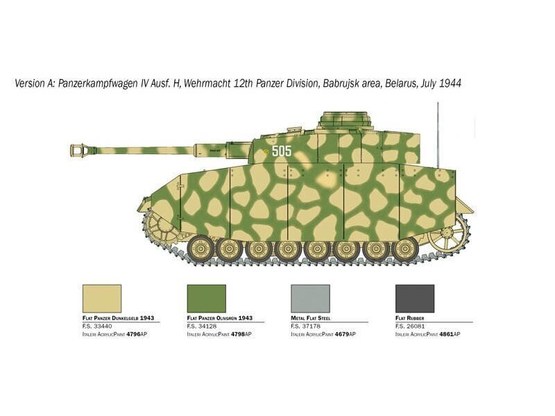 Mudelkomplekt Italeri Pz.Kpfw.IV Ausf.H, 1/35, 6578 цена и информация | Klotsid ja konstruktorid | kaup24.ee