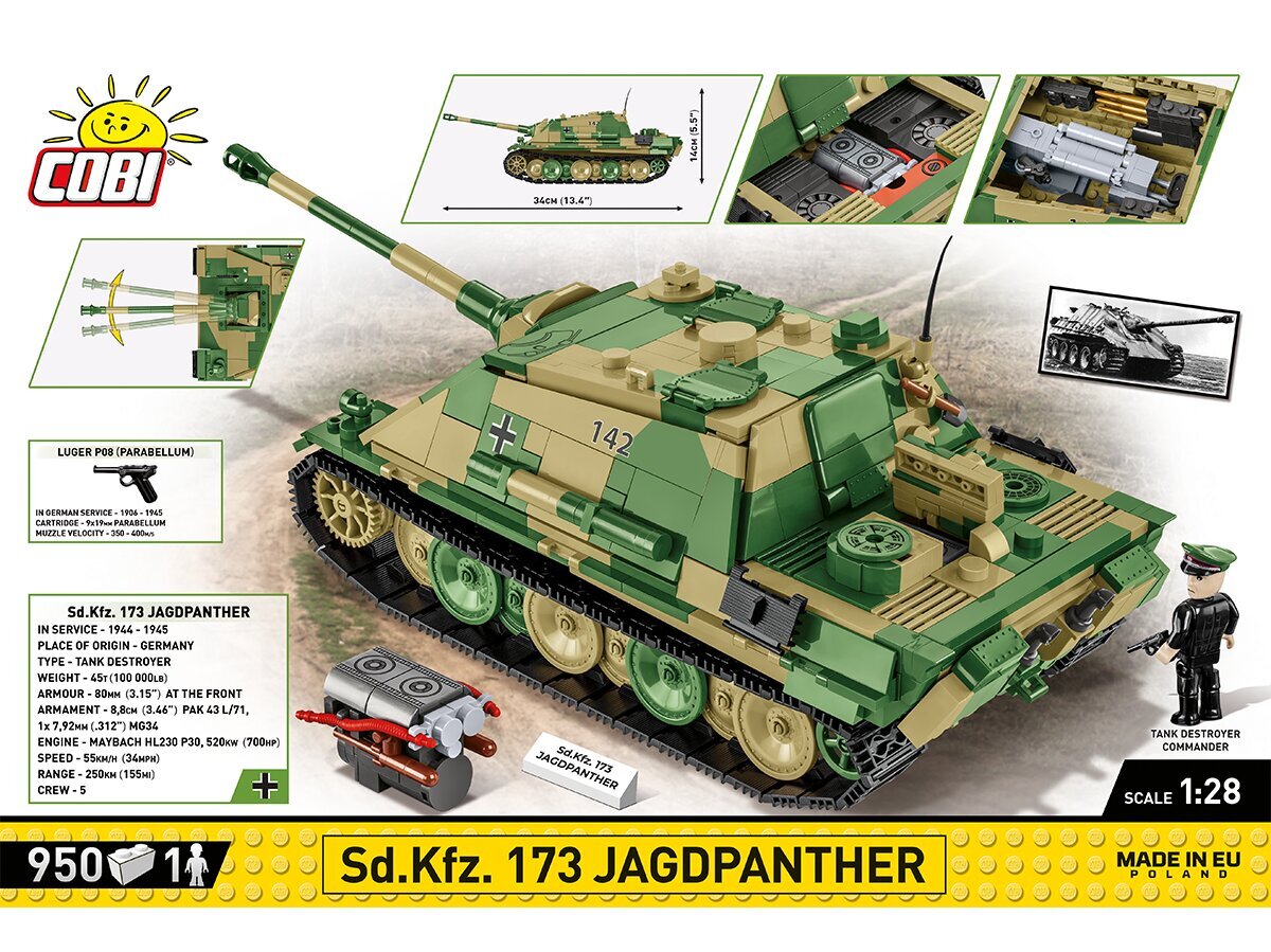 Mudelkomplekt Cobi Plastkonstruktorid Sd.Kfz.173 Jagdpanther, 1/28, 2574 цена и информация | Klotsid ja konstruktorid | kaup24.ee