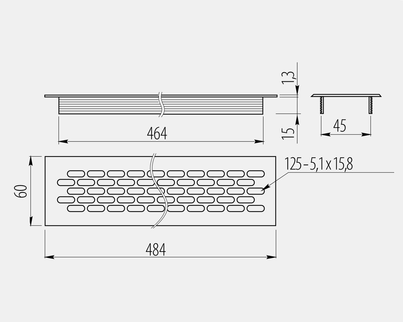 Ventilatsioonivõre GTV, 480 x 60 mm hind ja info | Vannitoa ventilaatorid | kaup24.ee