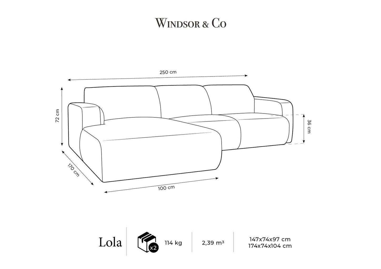 Vasakpoolse nurgaga nurgadiivan Windsor & Co Lola, 250x170x72 cm, tumesinine hind ja info | Nurgadiivanid ja nurgadiivanvoodid | kaup24.ee