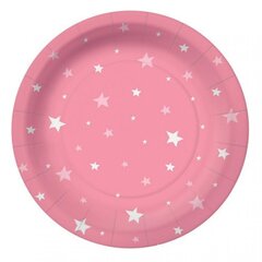 Ümmargune papptaldrik Starlit sky pink, 18 cm, 10 tk hind ja info | Ühekordsed nõud | kaup24.ee